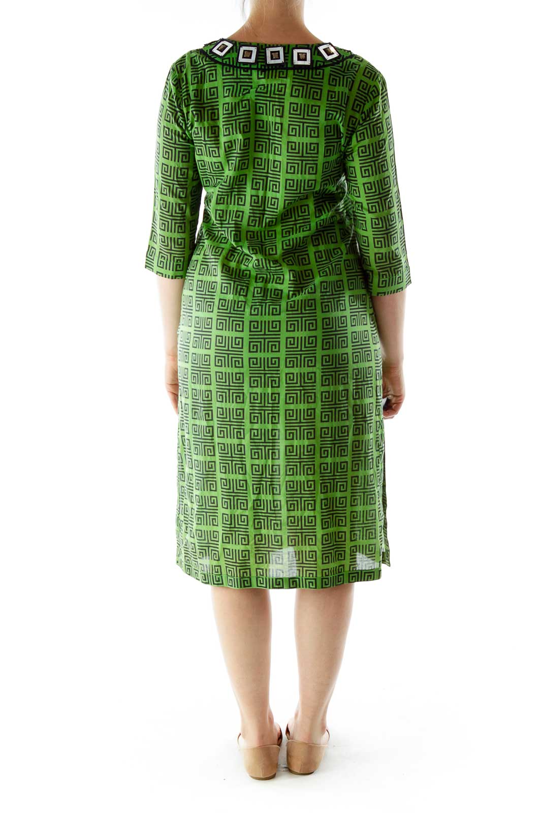 Green Blue Geometric Print Dress