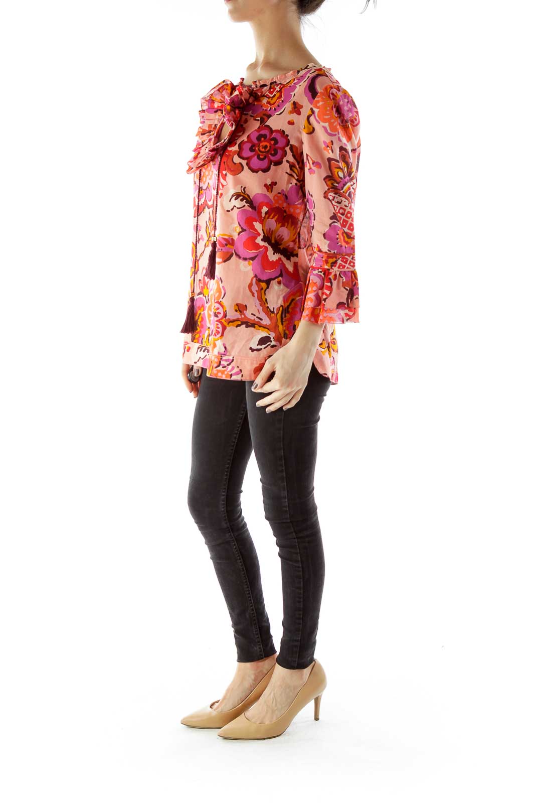 Pink Red Flower Print Blouse