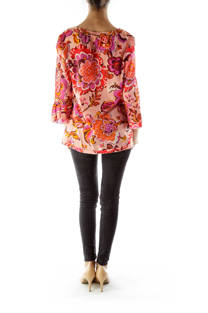 Pink Red Flower Print Blouse