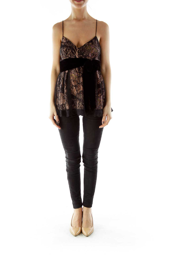 Black Tan Lace Top with Velvet Belt