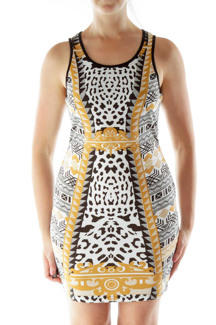 Black White Yellow Print Dress