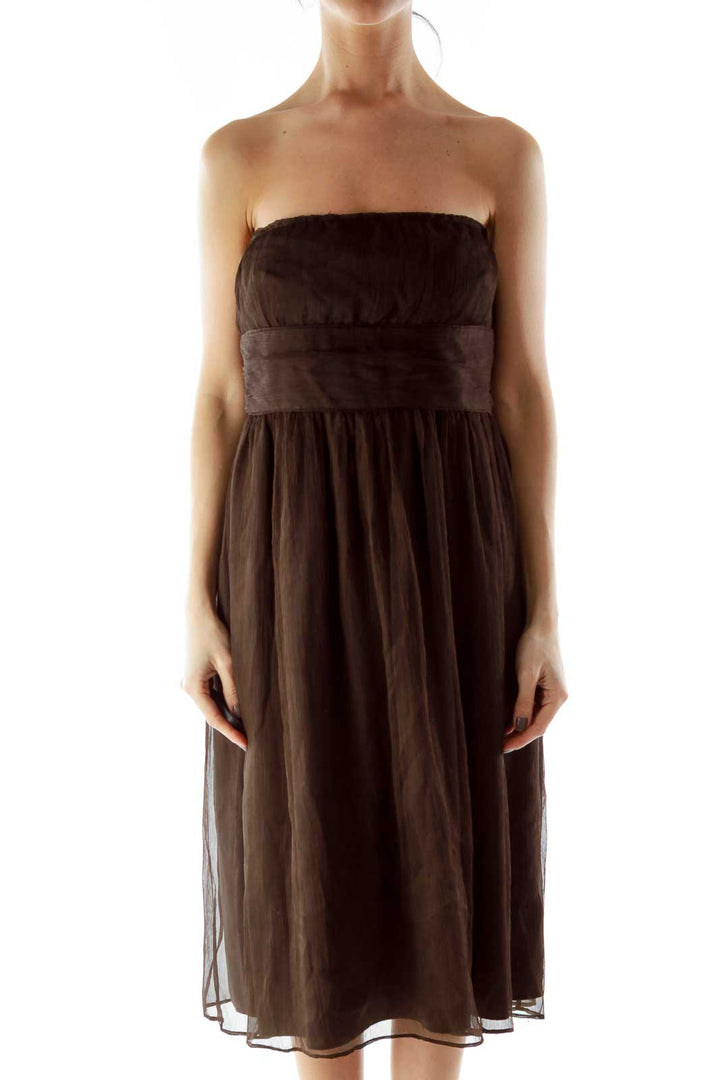 Brown Strapless Silk Dress