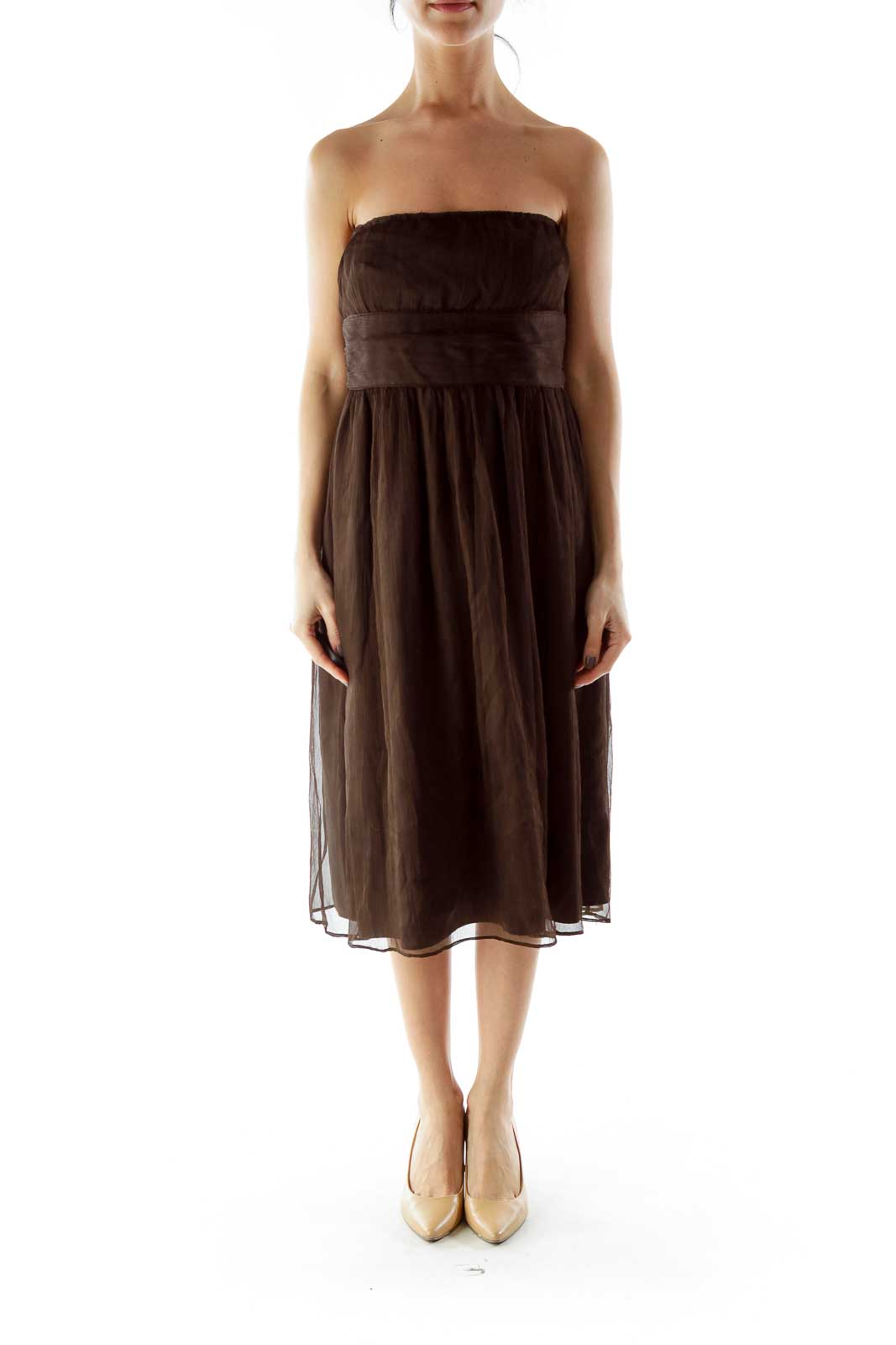 Brown Strapless Silk Dress