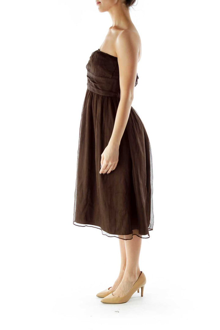 Brown Strapless Silk Dress