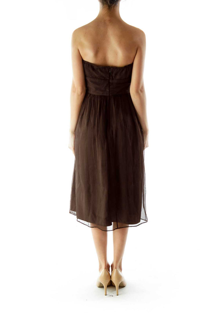 Brown Strapless Silk Dress