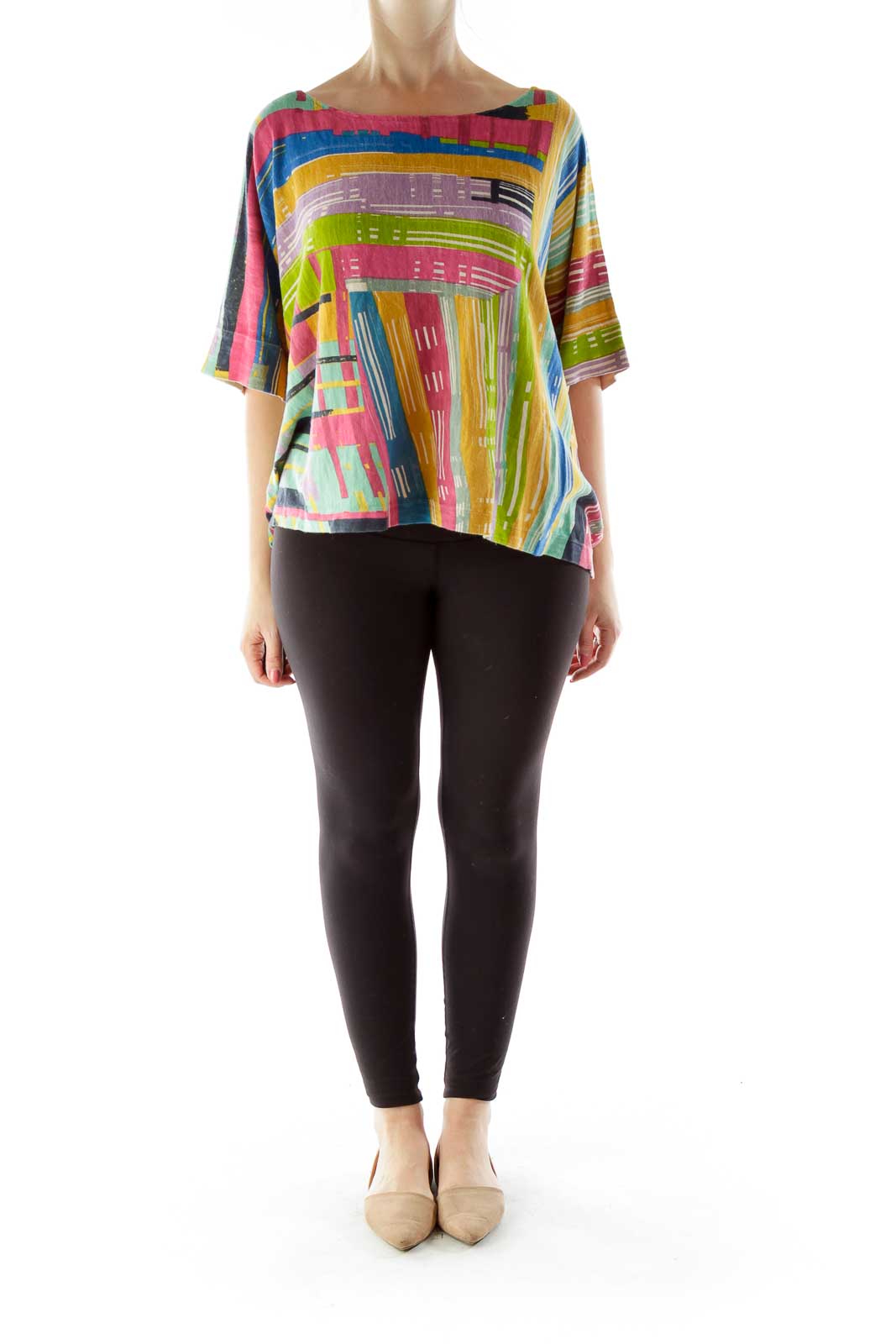 Multicolor Bat Sleeve Knit Top