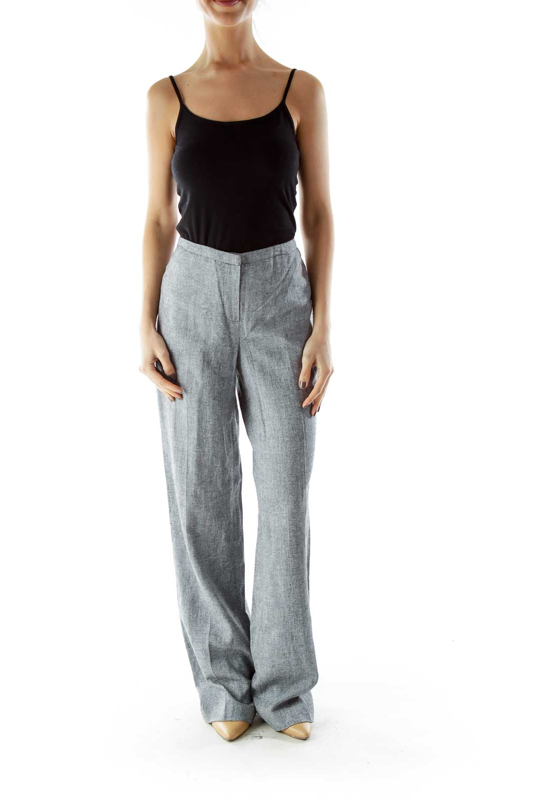 Gray Straight Leg Linen Pants