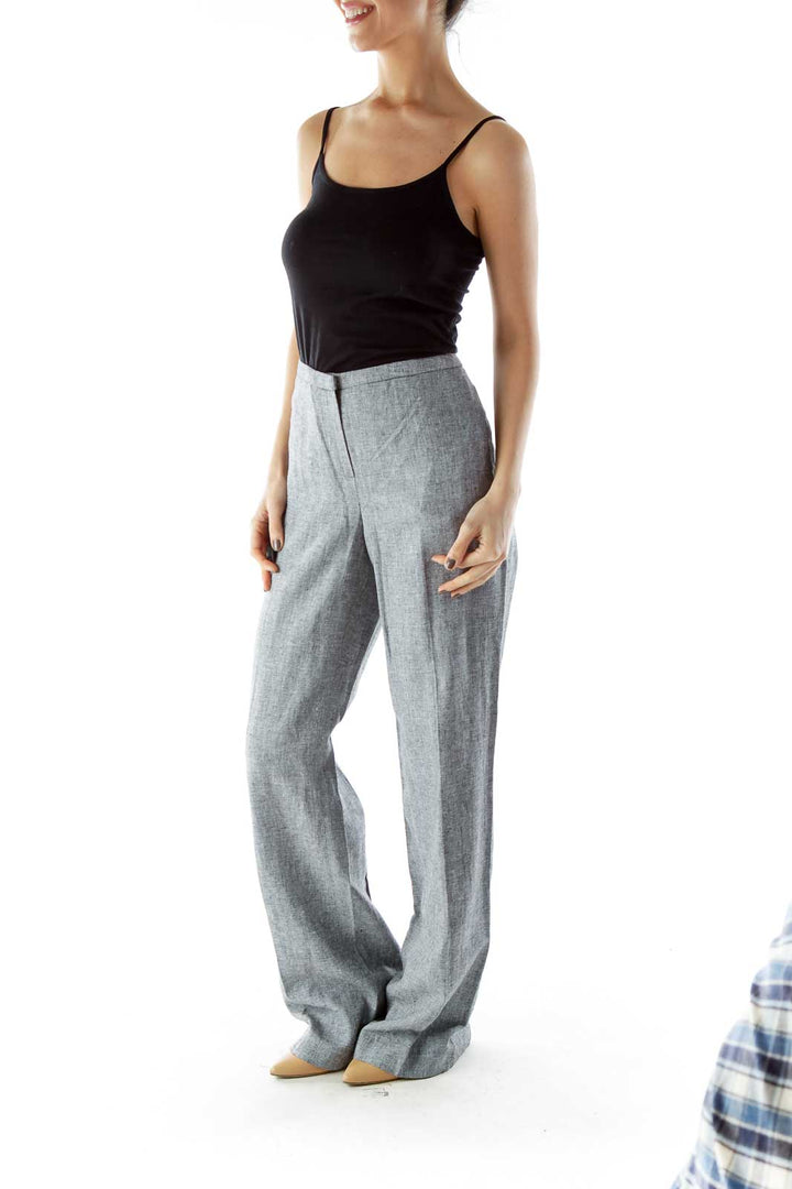 Gray Straight Leg Linen Pants