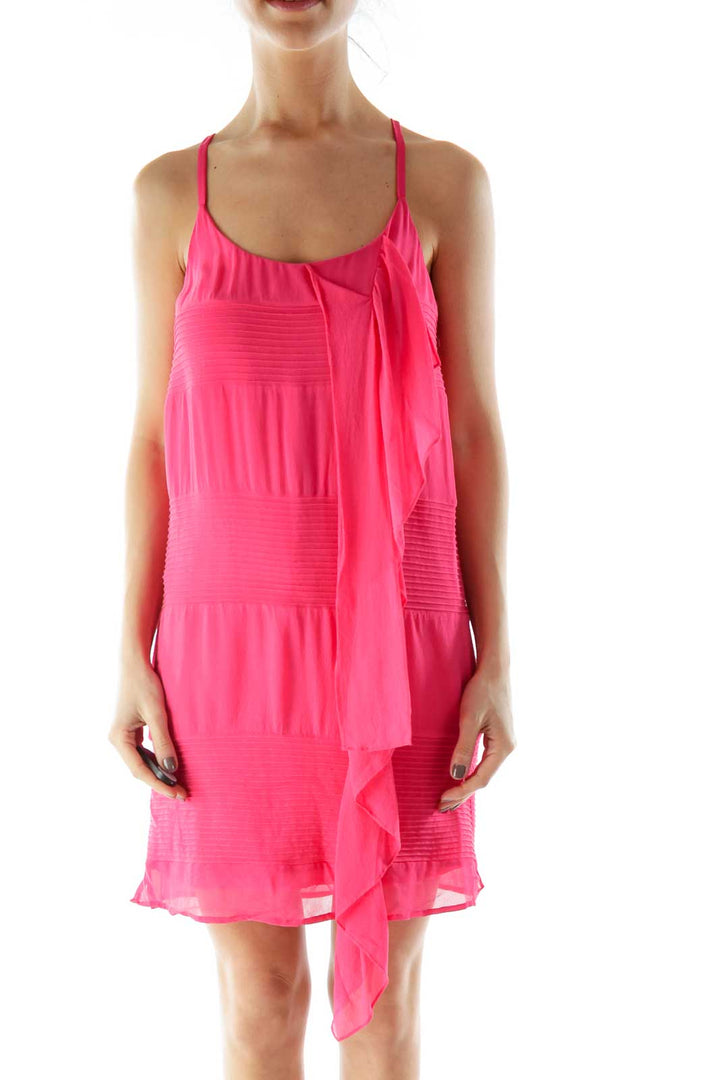 Pink Ribbed Detail Cocktail Dress