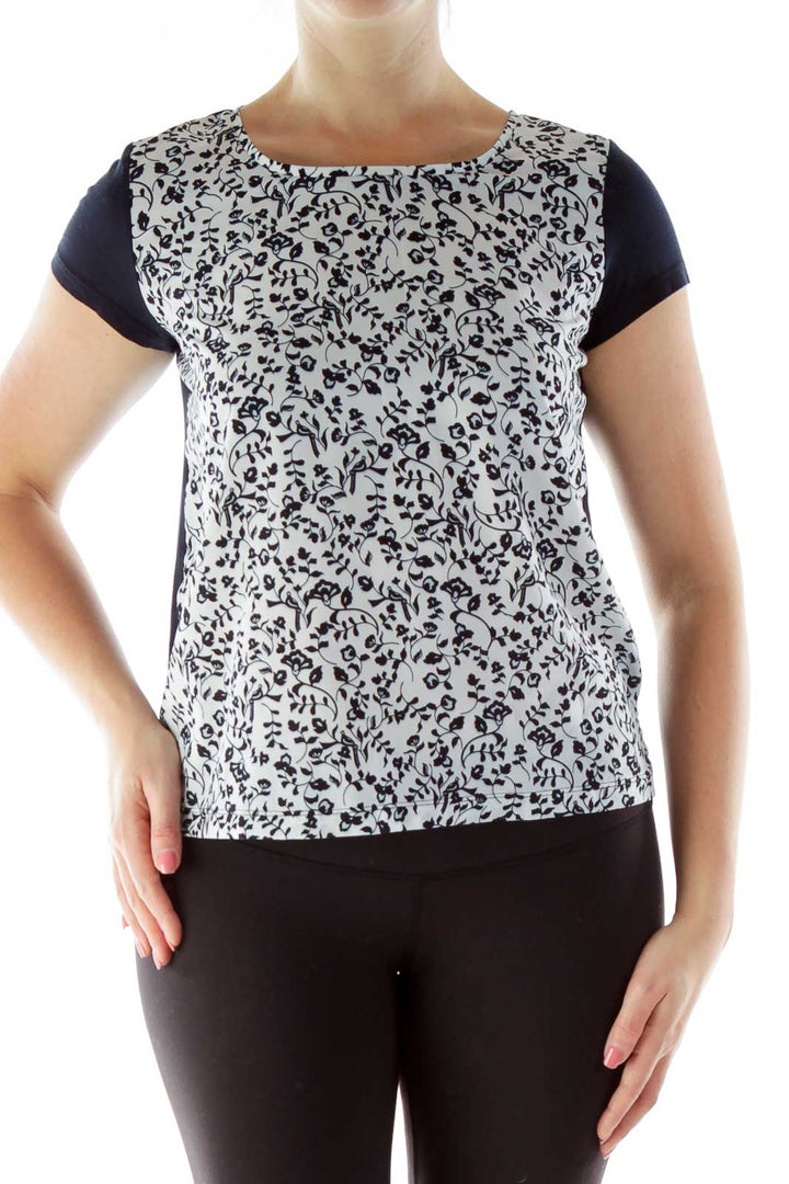 Black White Flower Print Top