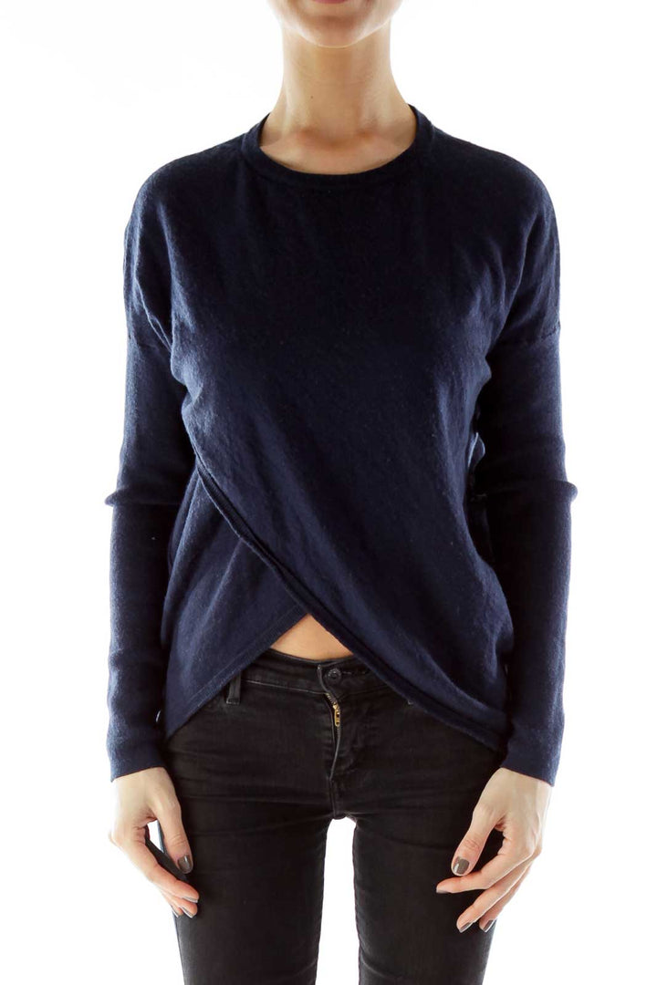 Navy Wrap Merino Wool Sweater