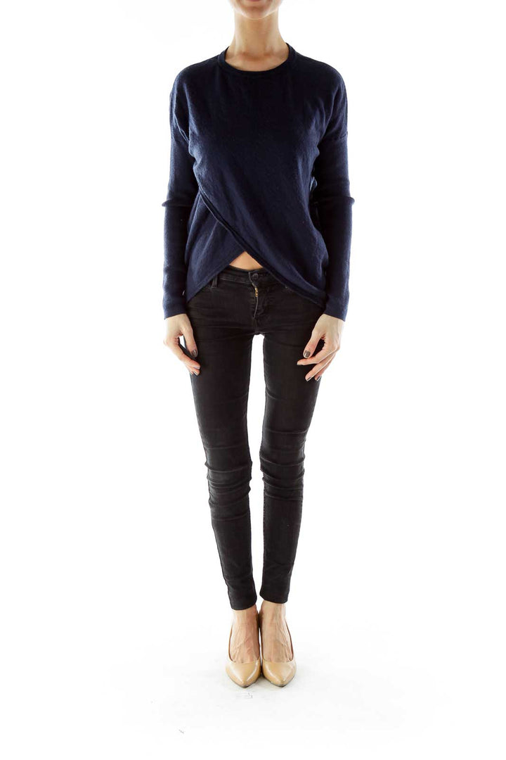 Navy Wrap Merino Wool Sweater