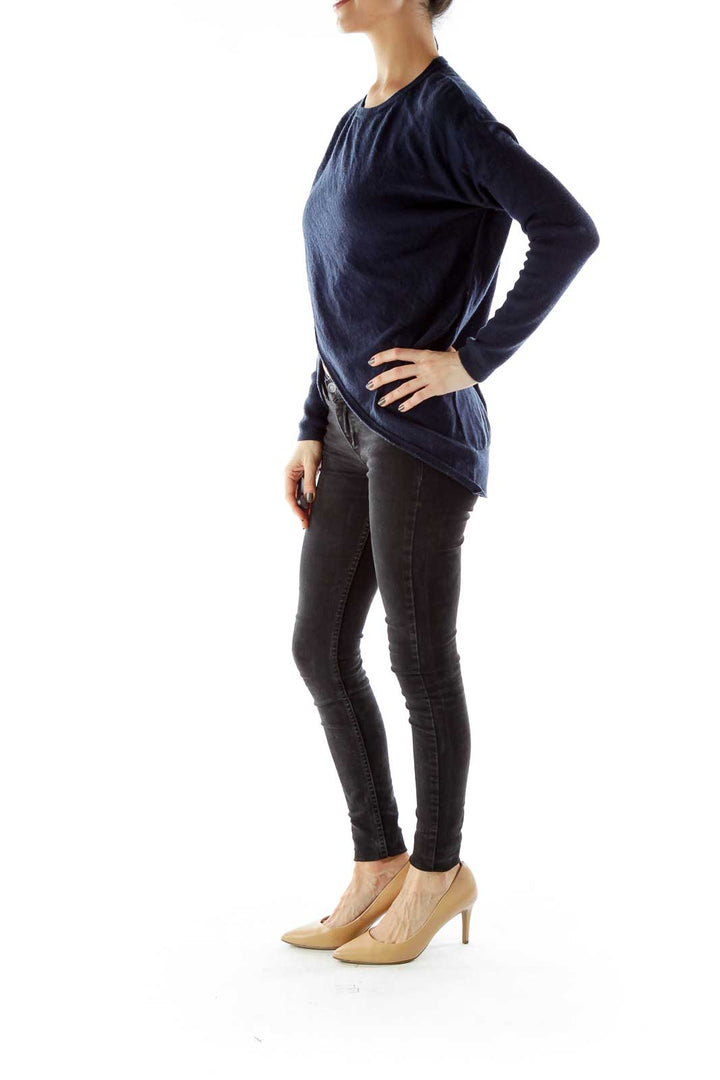 Navy Wrap Merino Wool Sweater