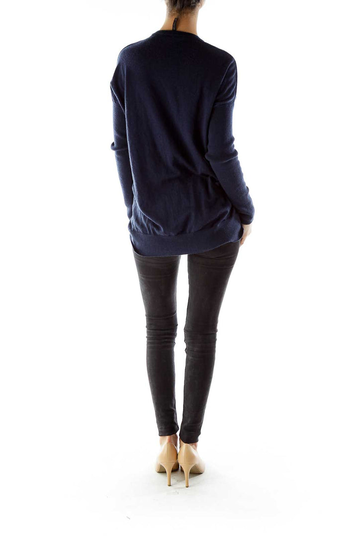 Navy Wrap Merino Wool Sweater