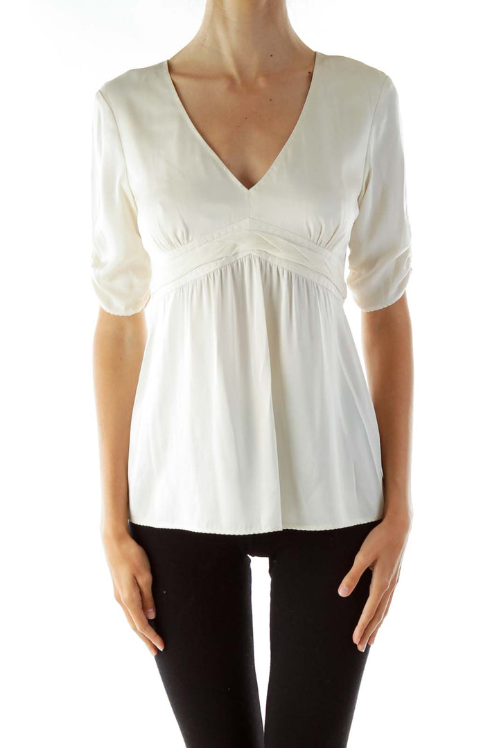 White Silk V-neck Blouse