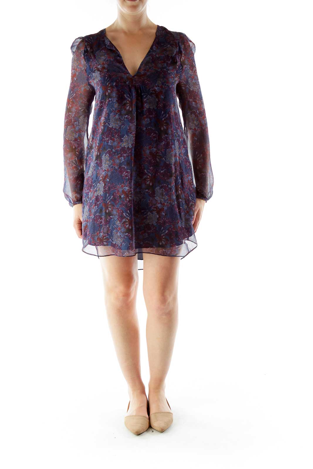 Navy Red Floral Shift Dress