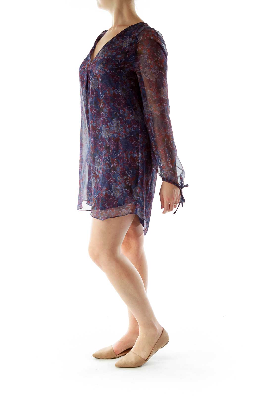 Navy Red Floral Shift Dress