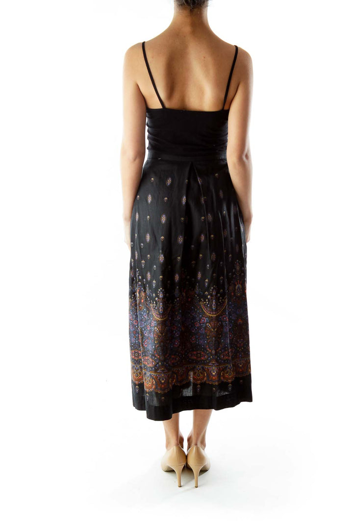 Black Floral Print Midi Skirt