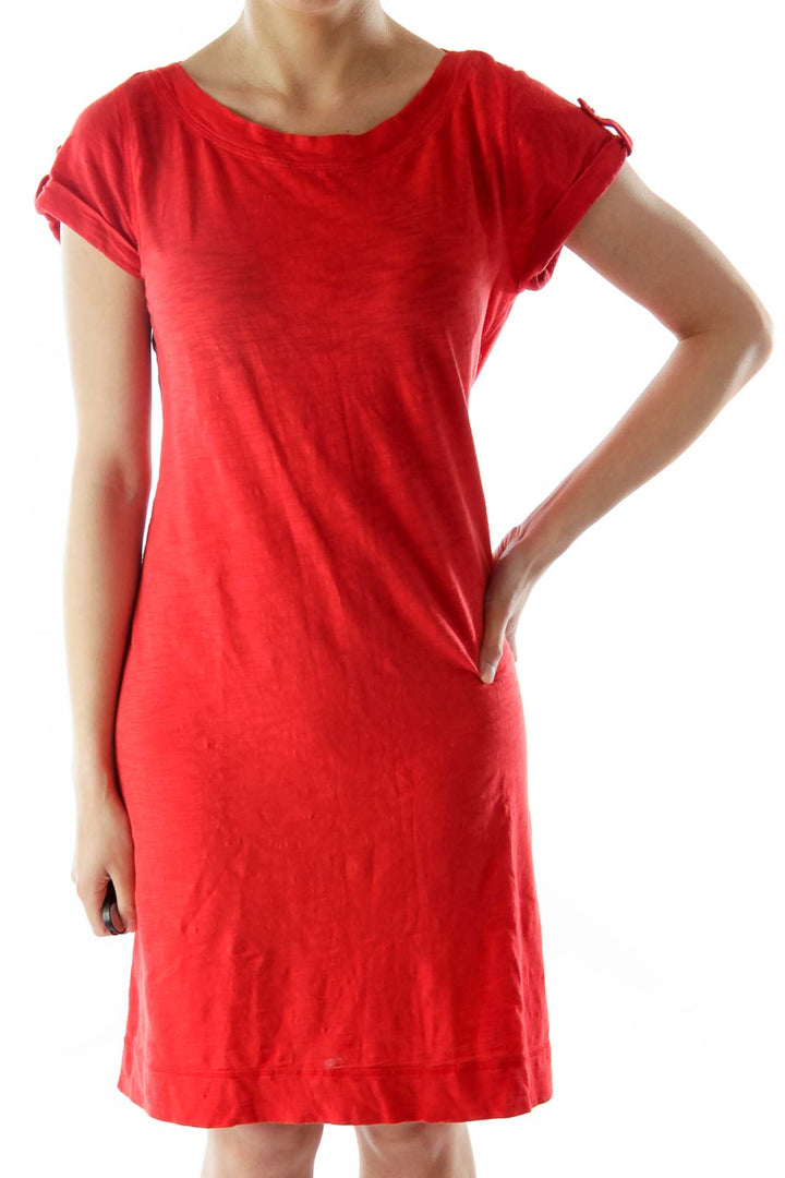 Red T-Shirt Dress with Button Details