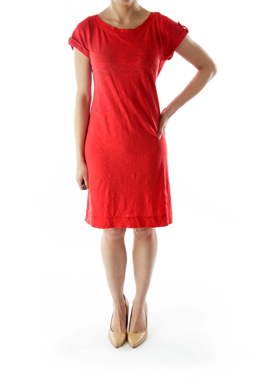 Red T-Shirt Dress with Button Details