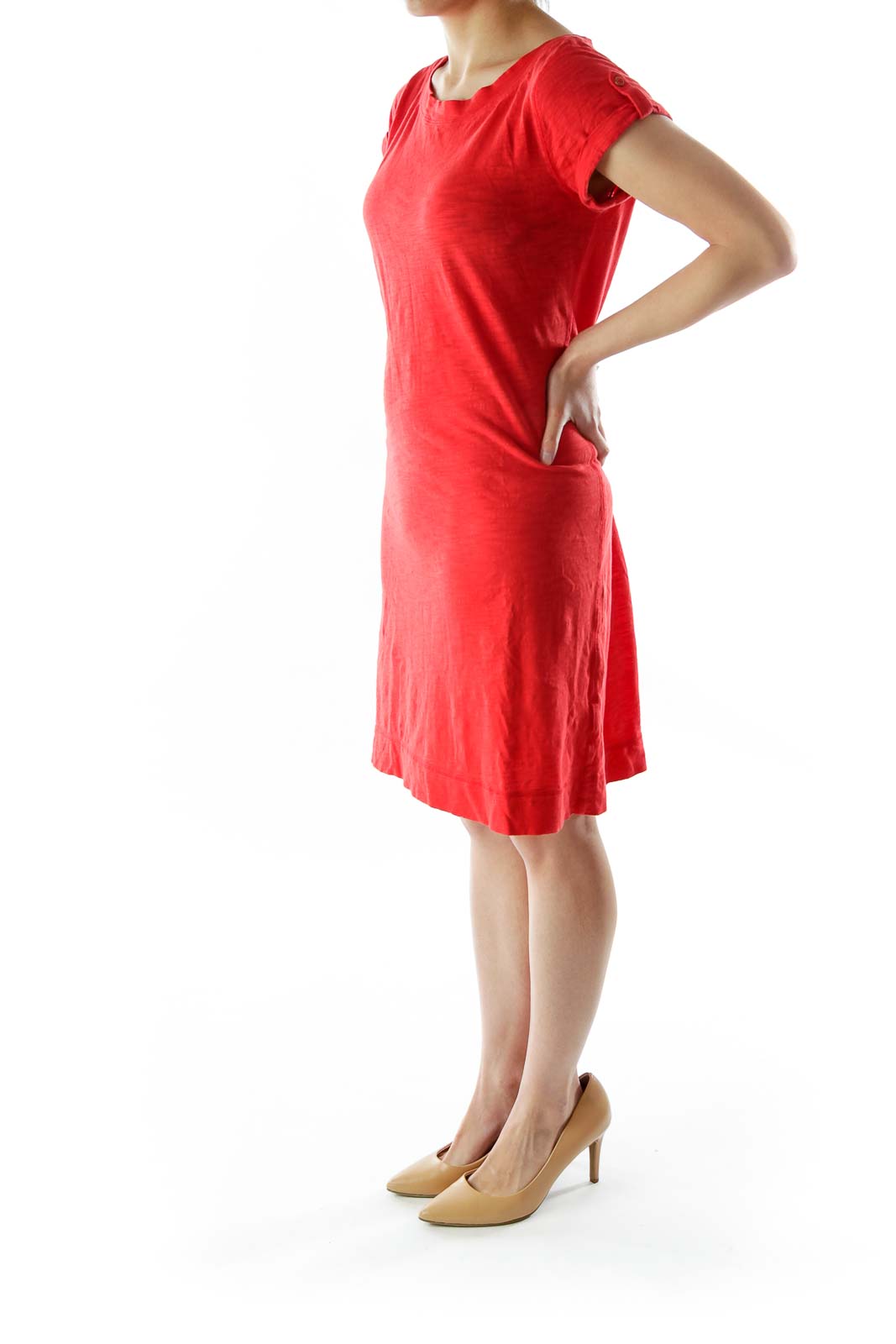 Red T-Shirt Dress with Button Details