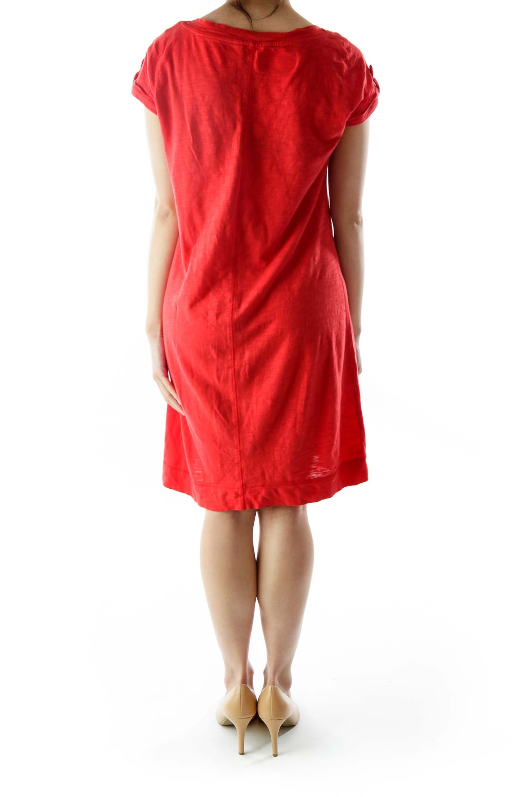 Red T-Shirt Dress with Button Details