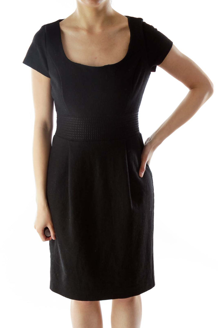 Black Wool Round-Neck Work Dress