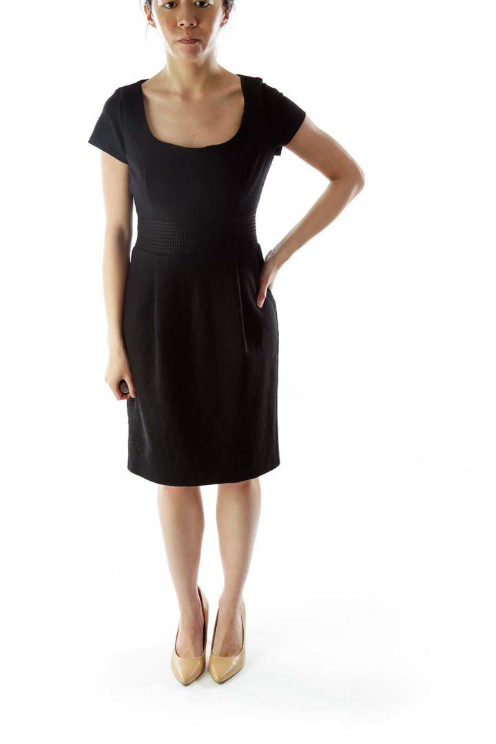 Black Wool Round-Neck Work Dress