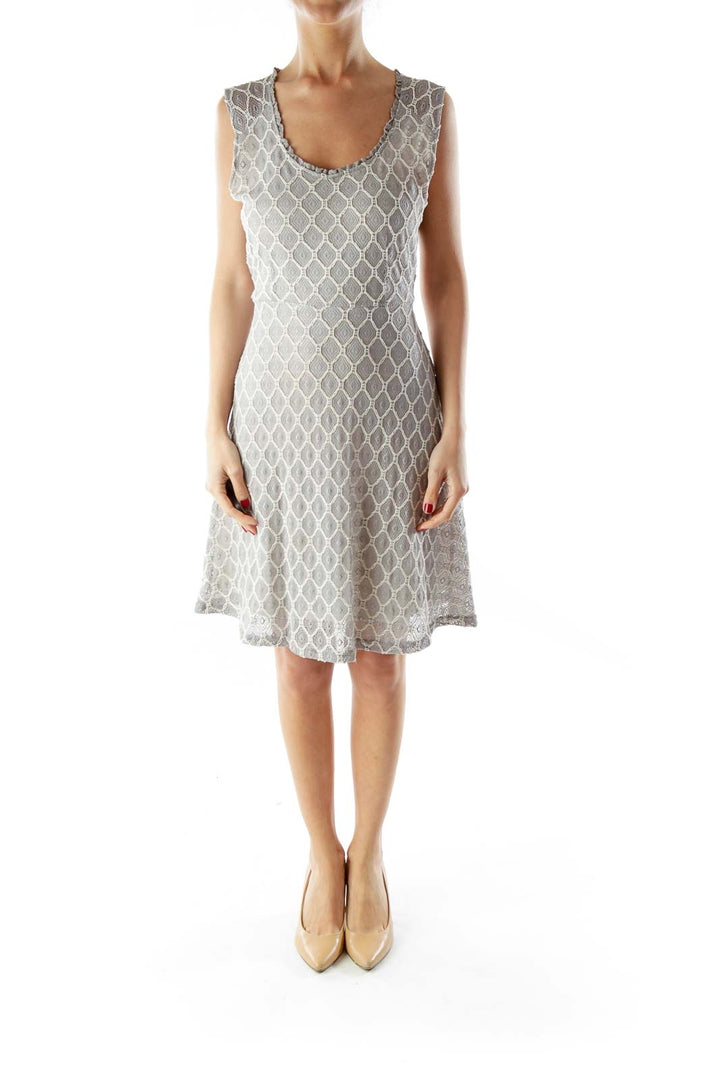 Gray Cream Lace Layered A-Line Dress