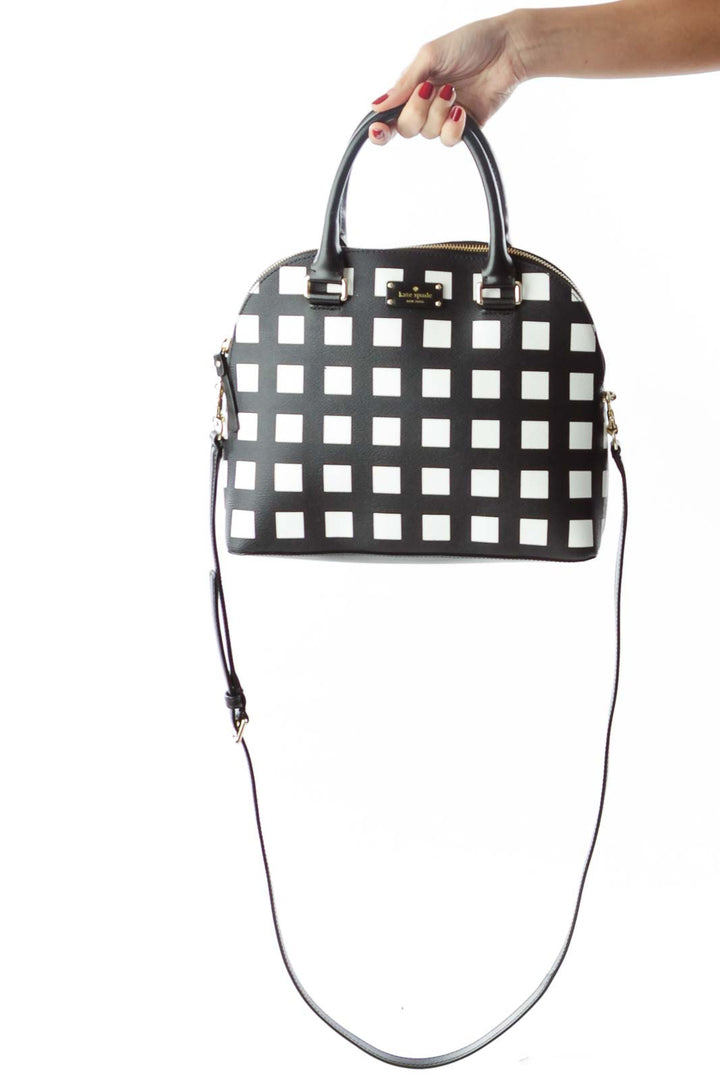 Black White Geometric Leather Satchel