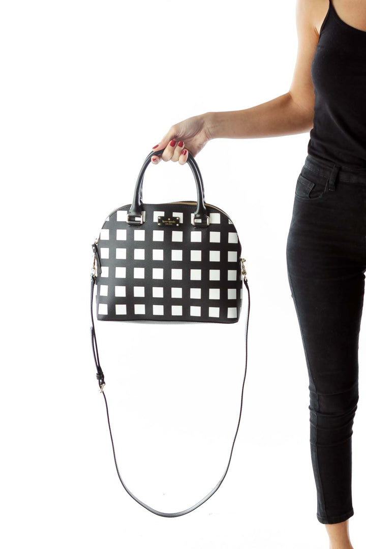 Black White Geometric Leather Satchel