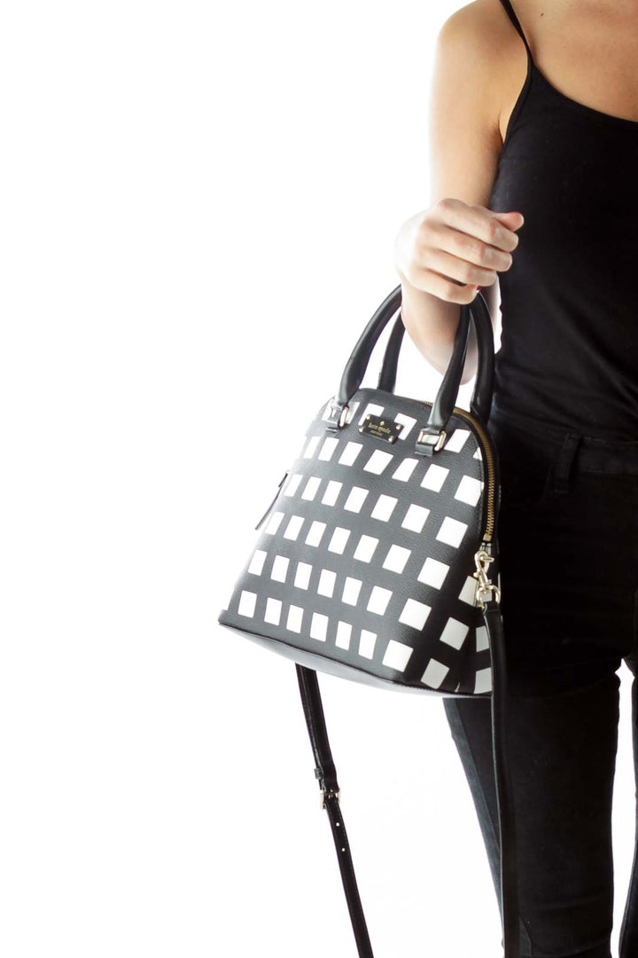 Black White Geometric Leather Satchel