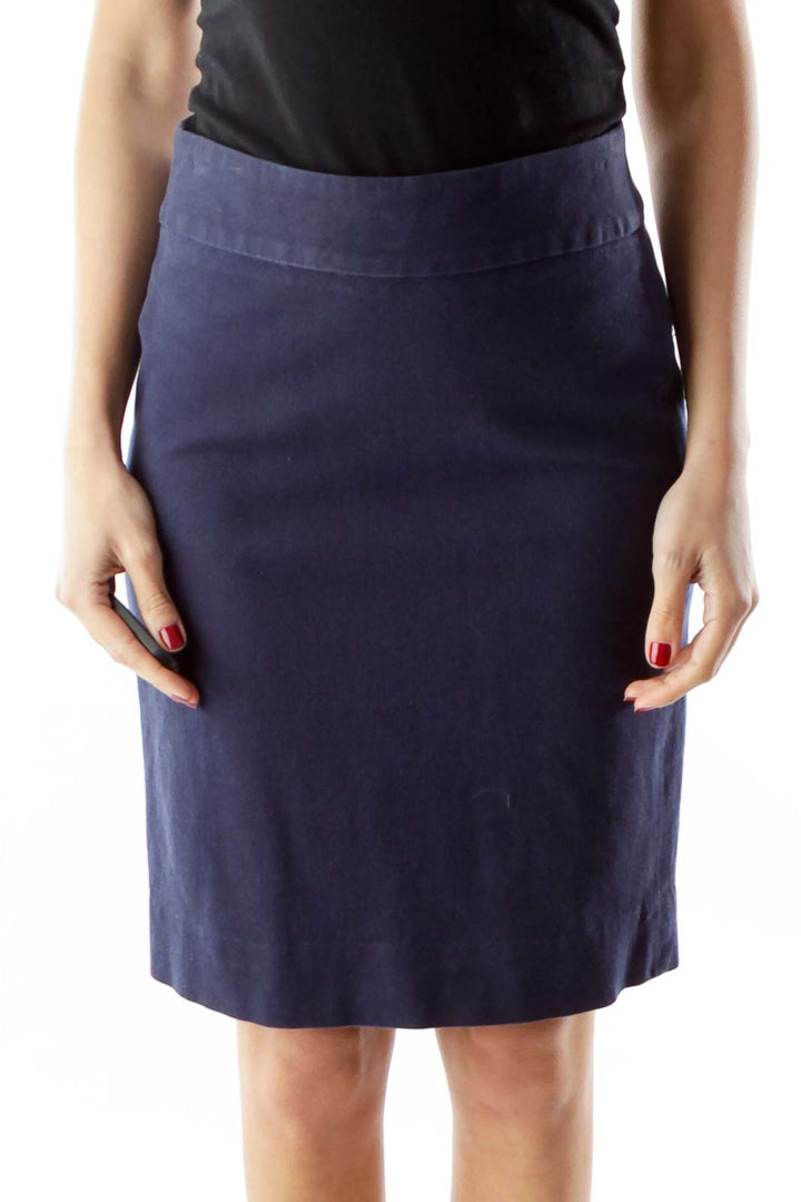 Navy Pocketed Zippered Pencil Skirt