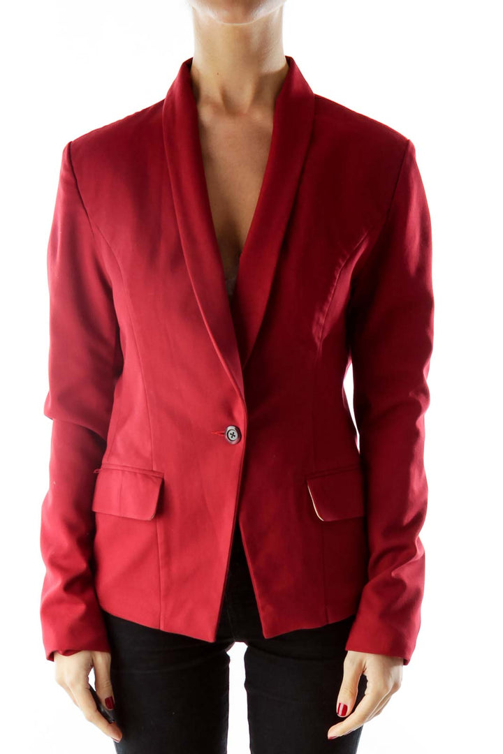 Red Single-Breasted Pocketed Blazer