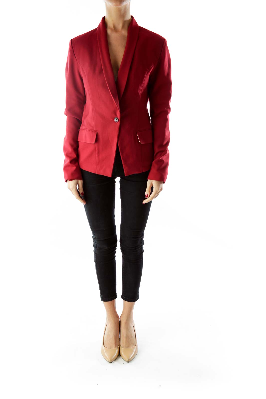 Red Single-Breasted Pocketed Blazer