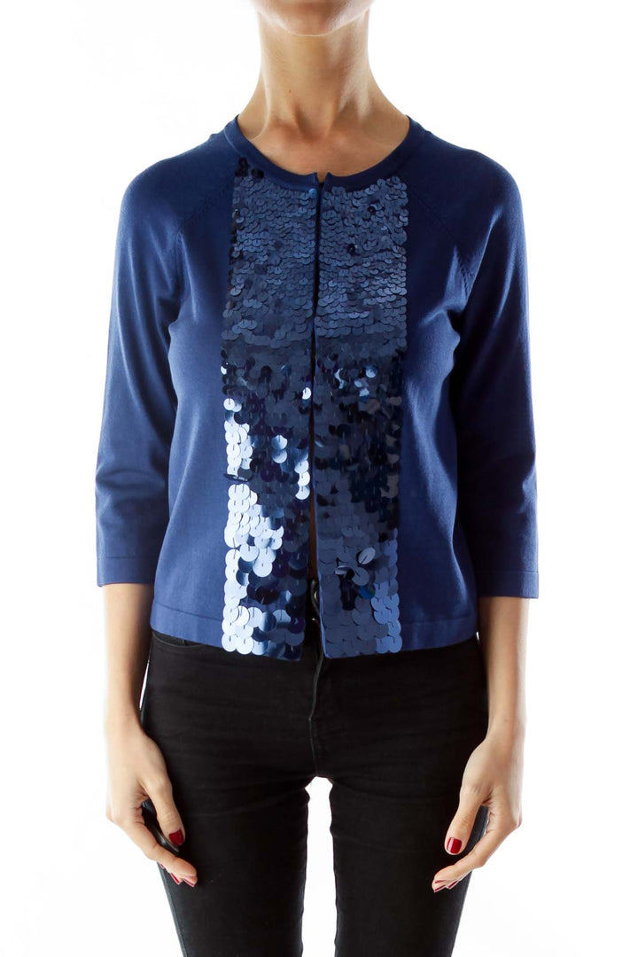 Blue Sequined Knit Cardigan