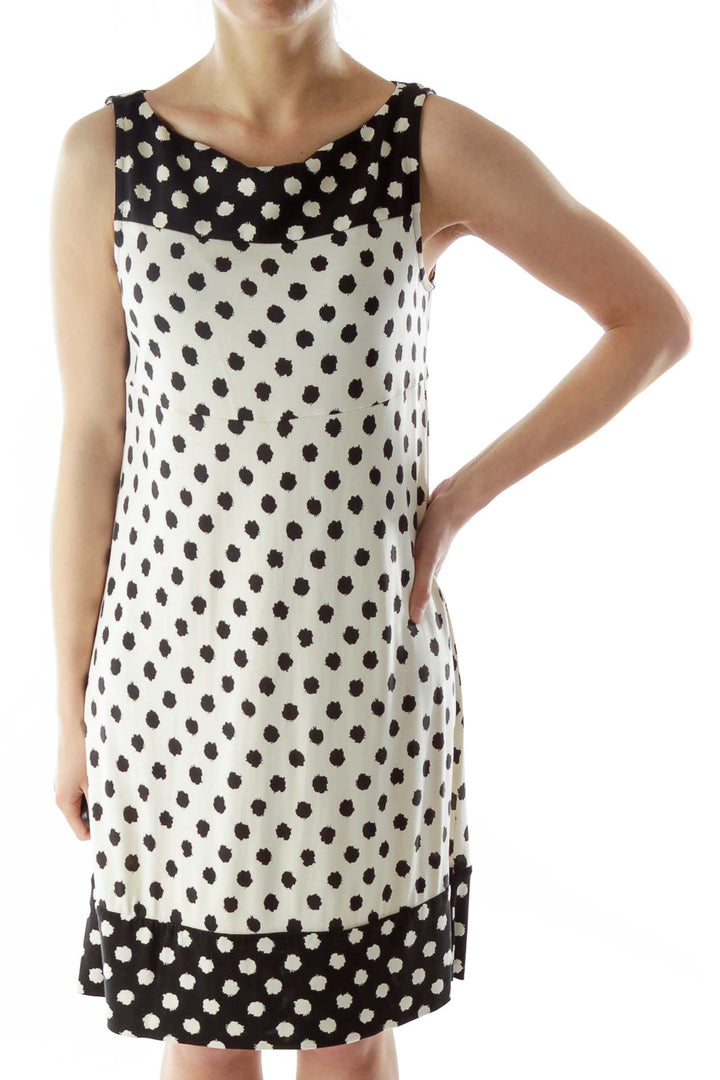 White Black Silk Print Day Dress