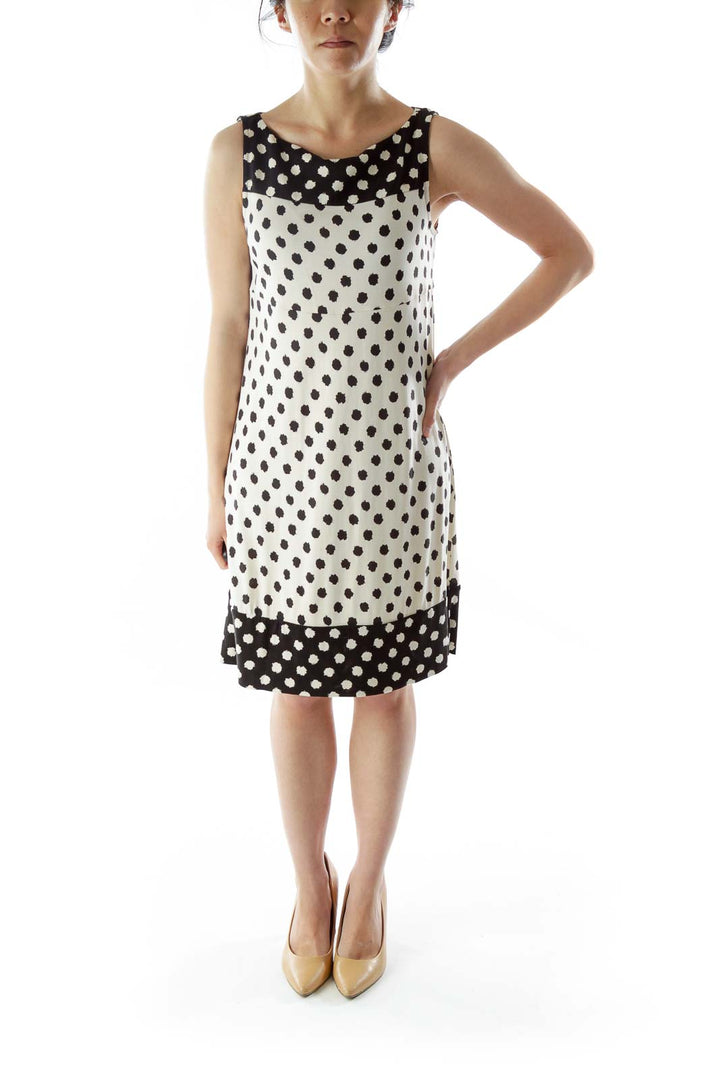 White Black Silk Print Day Dress