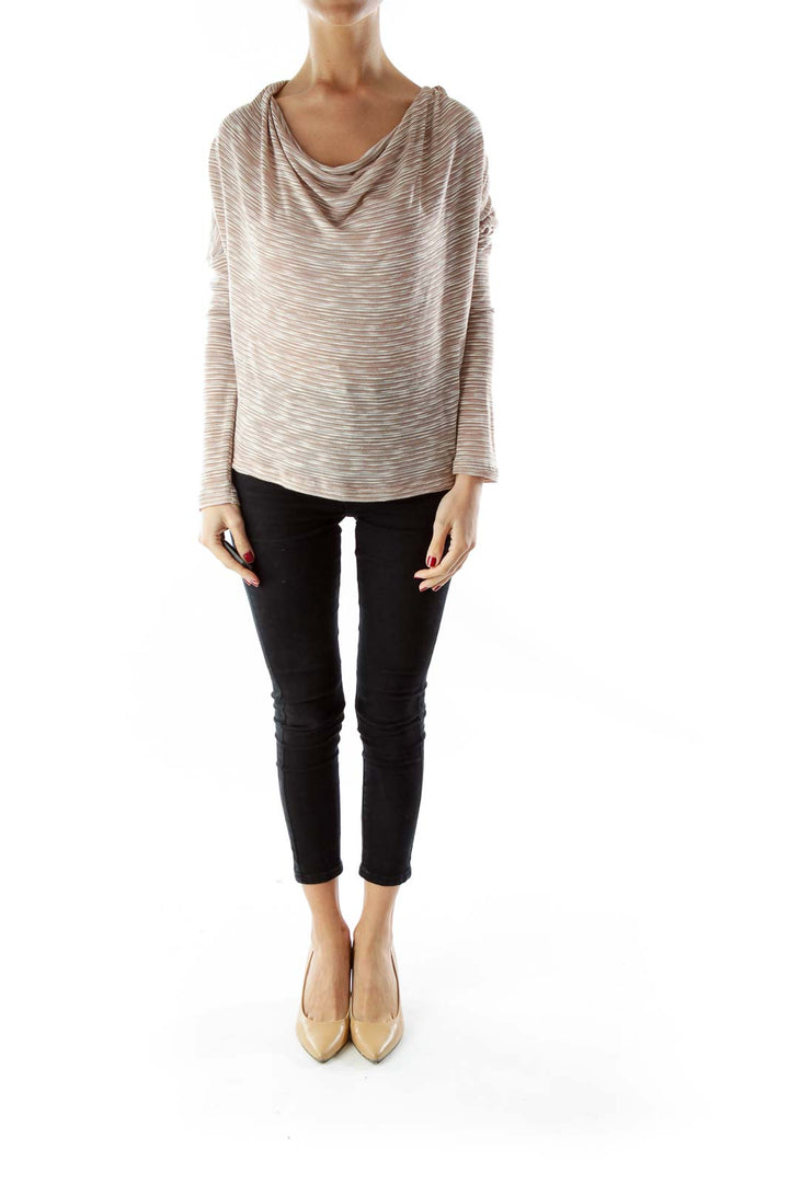 Beige Jersey Knit Cowl Neck Top