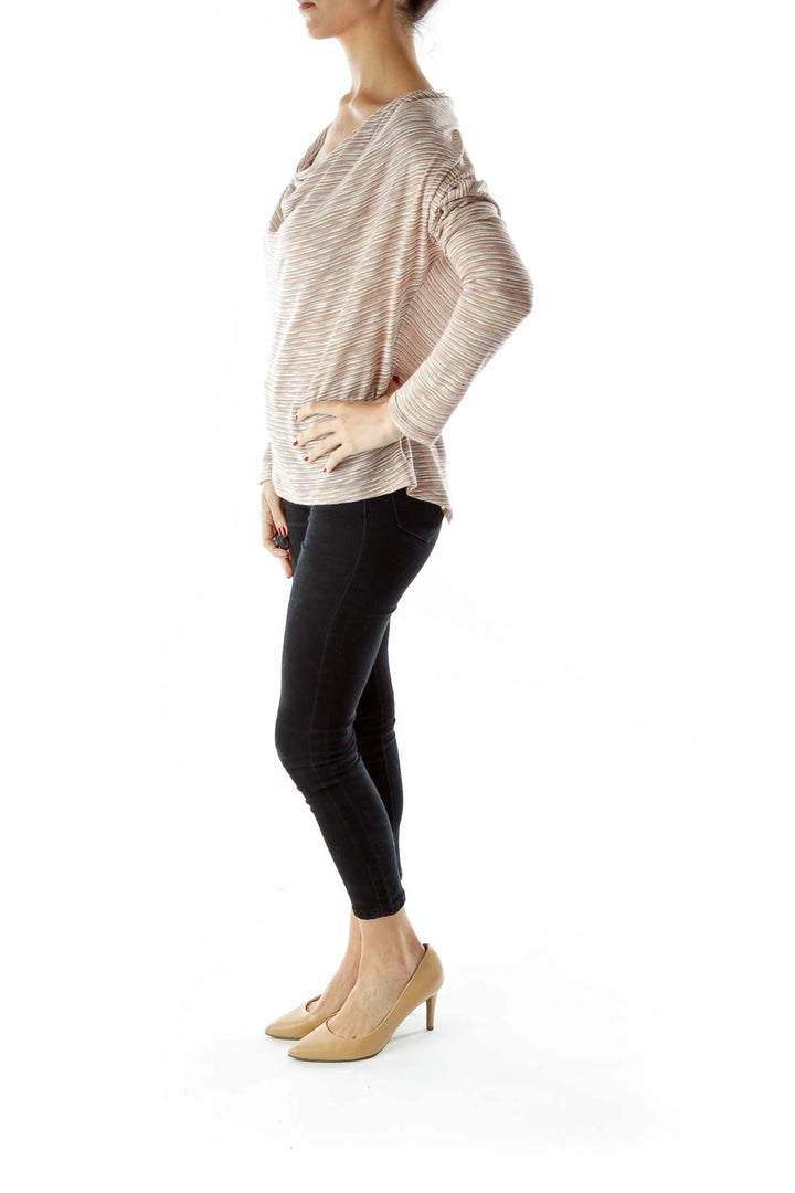 Beige Jersey Knit Cowl Neck Top