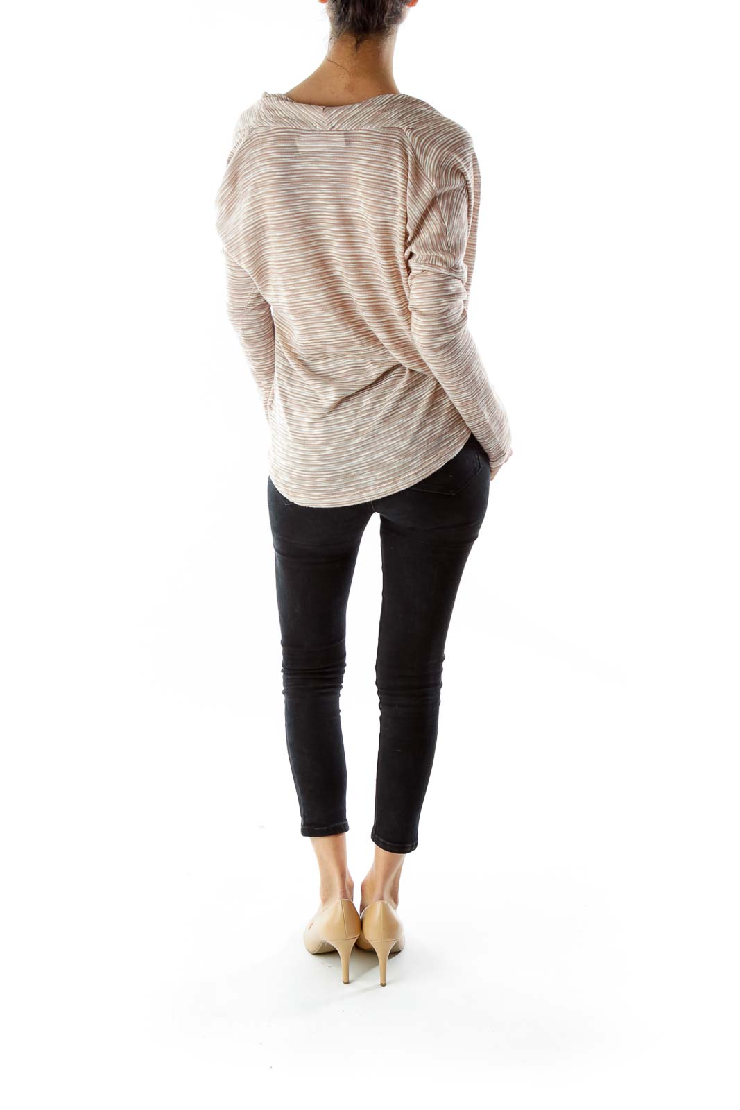 Beige Jersey Knit Cowl Neck Top