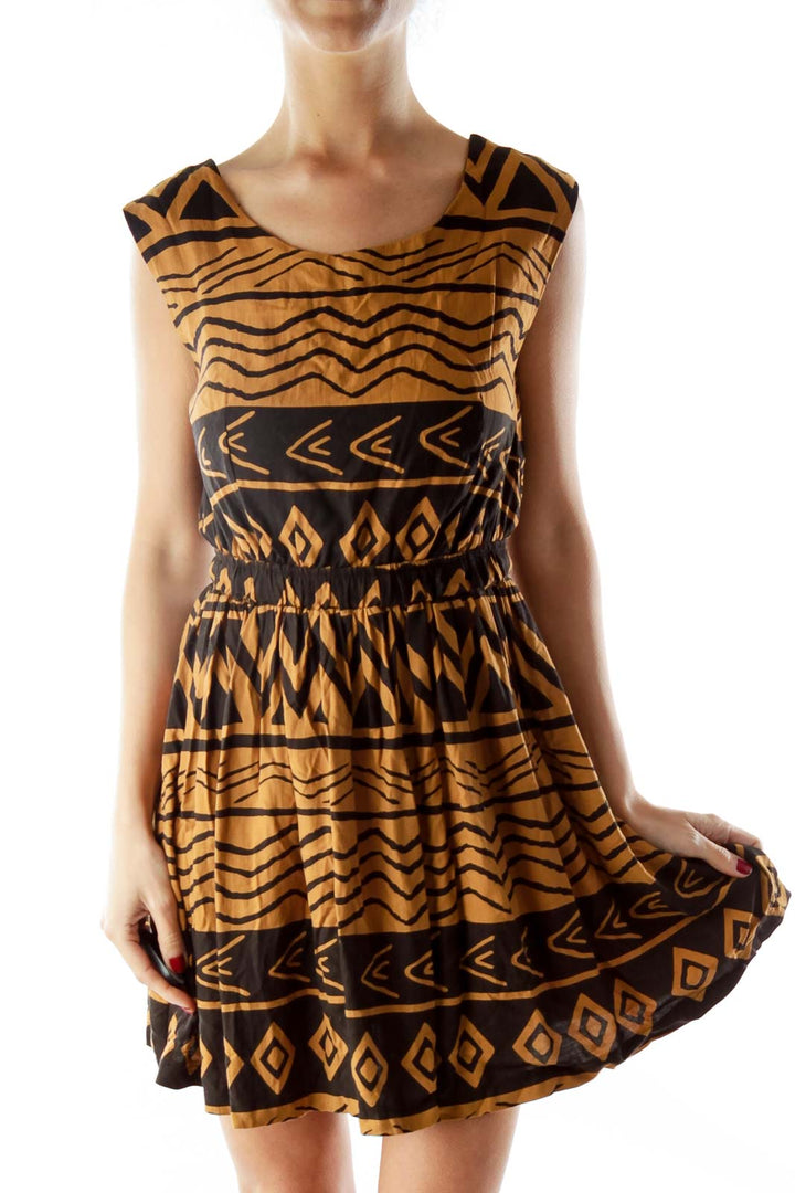 Brown Black Tribal Print Dress