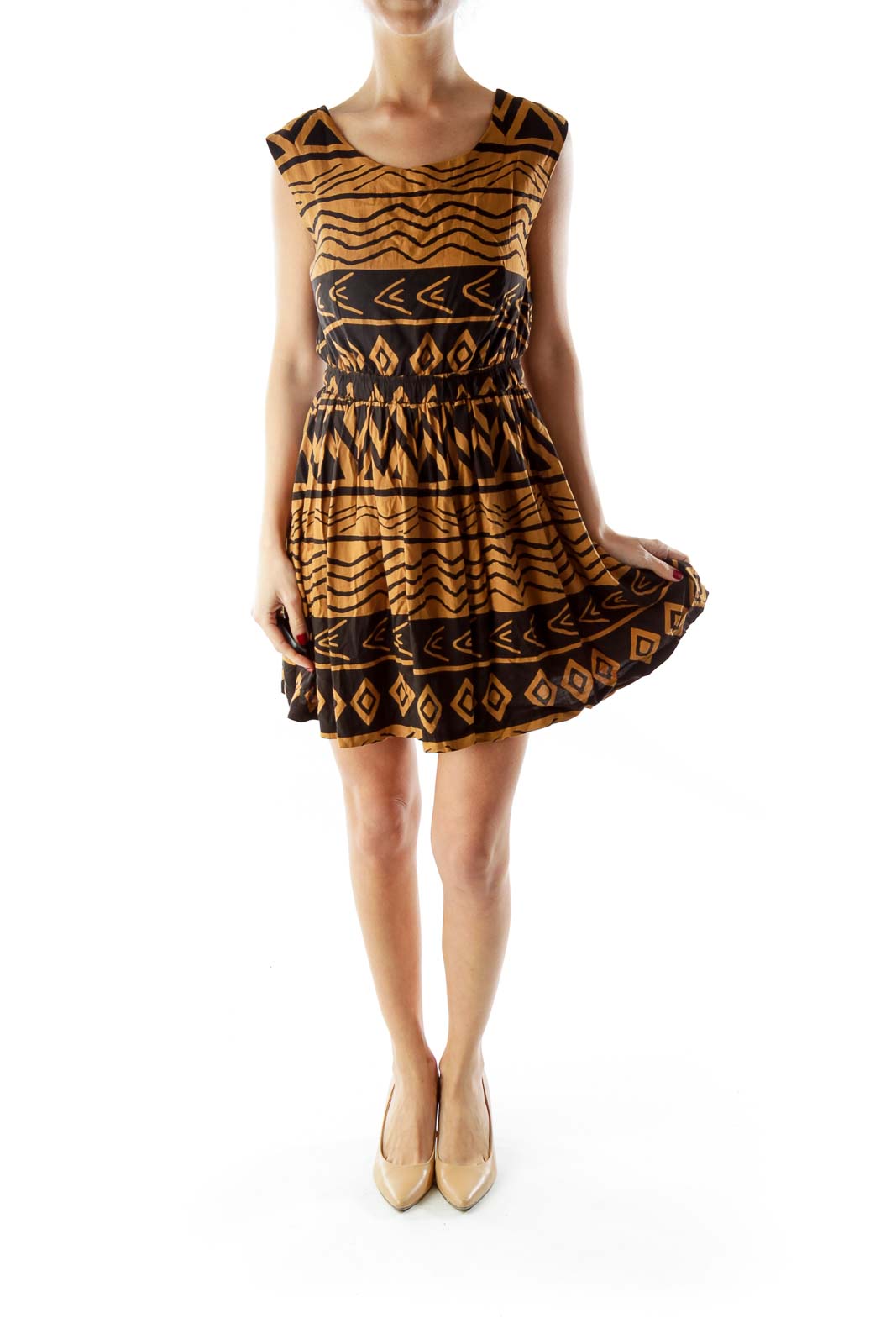 Brown Black Tribal Print Dress