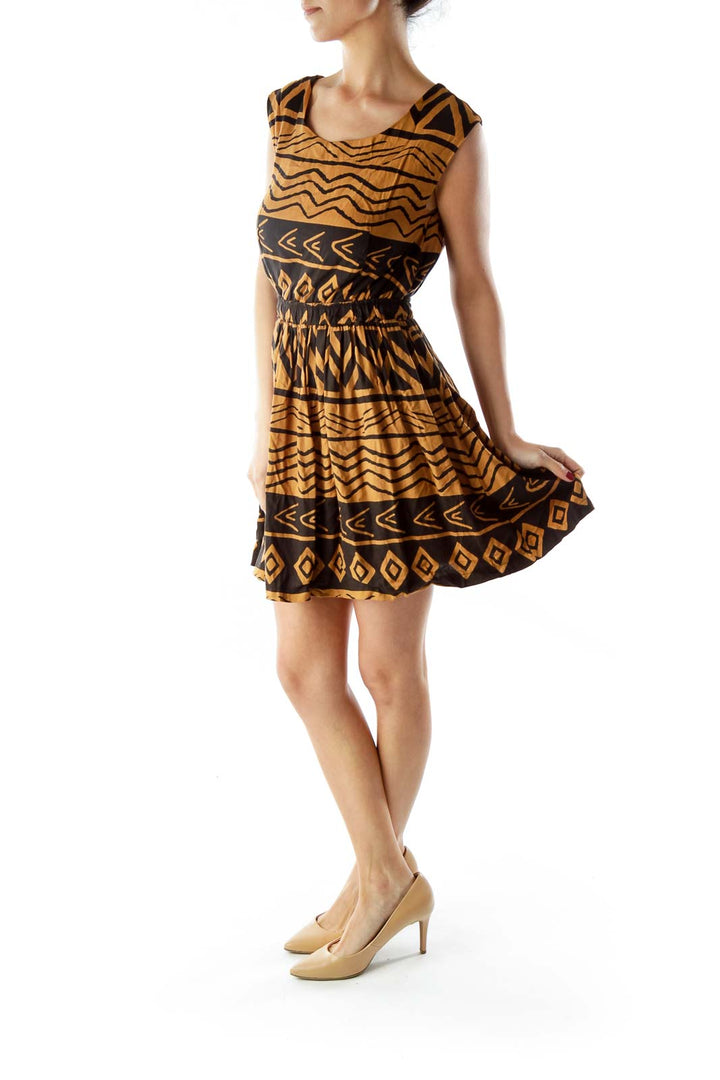 Brown Black Tribal Print Dress