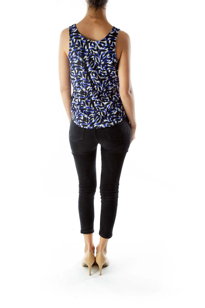 Blue, black, and white leaf print tank top