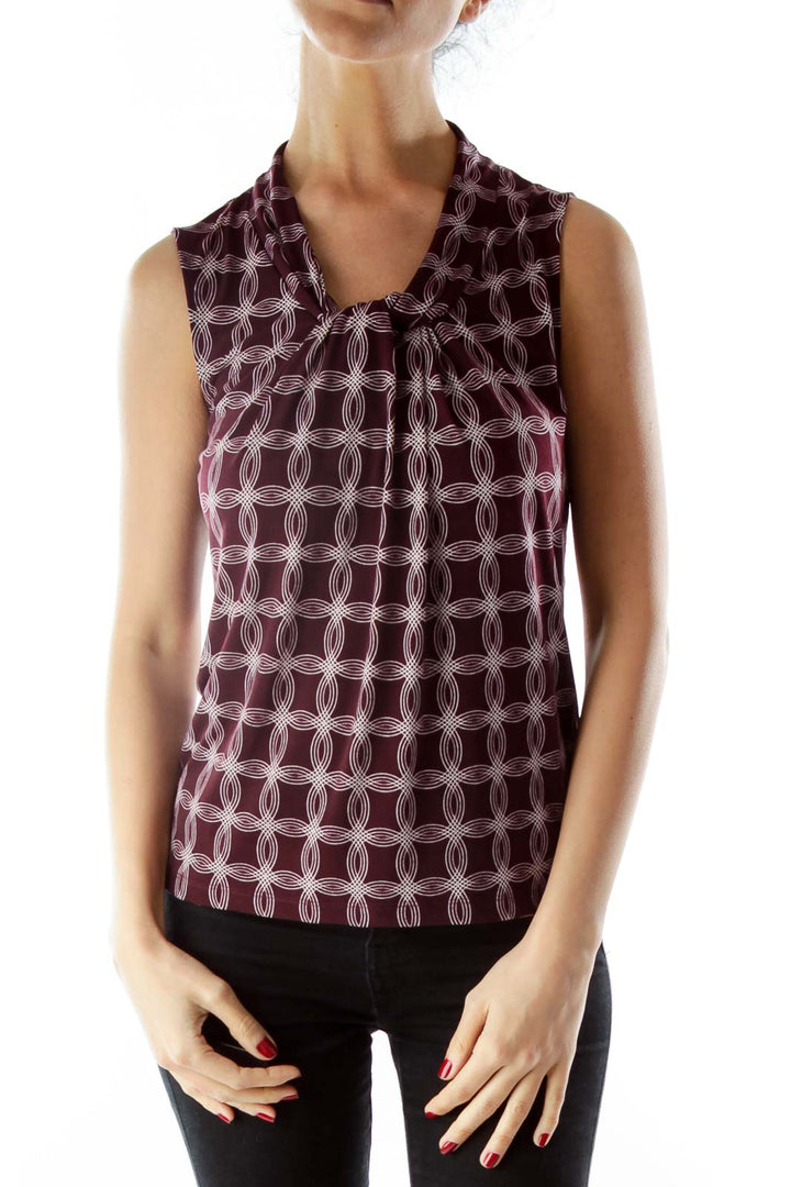 Burgundy and White Print tanktop