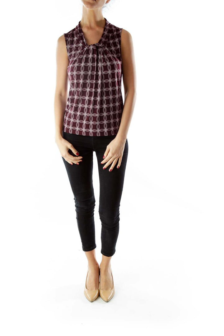 Burgundy and White Print tanktop