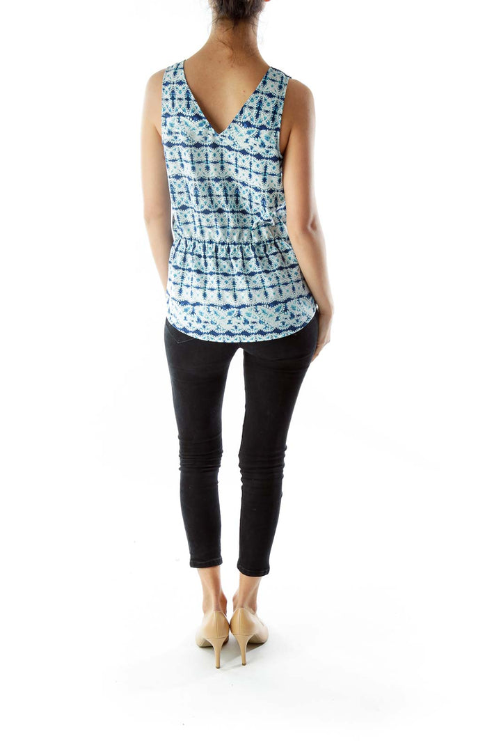 Blue and white printed top