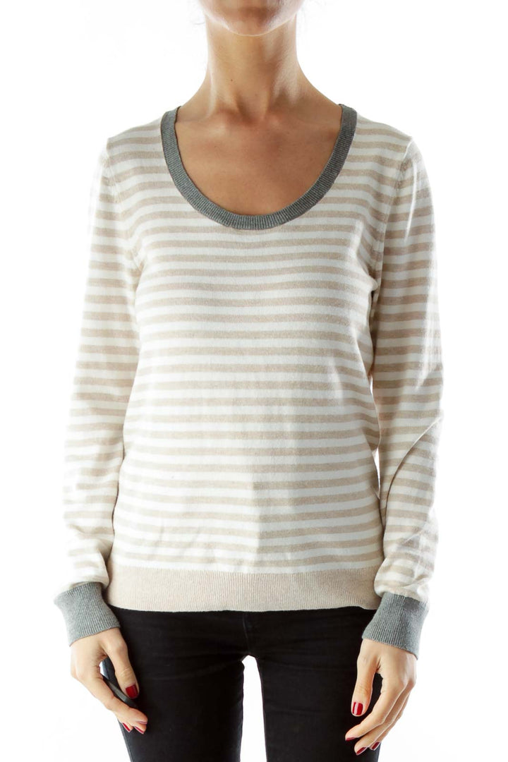 White and Brown striped sweater