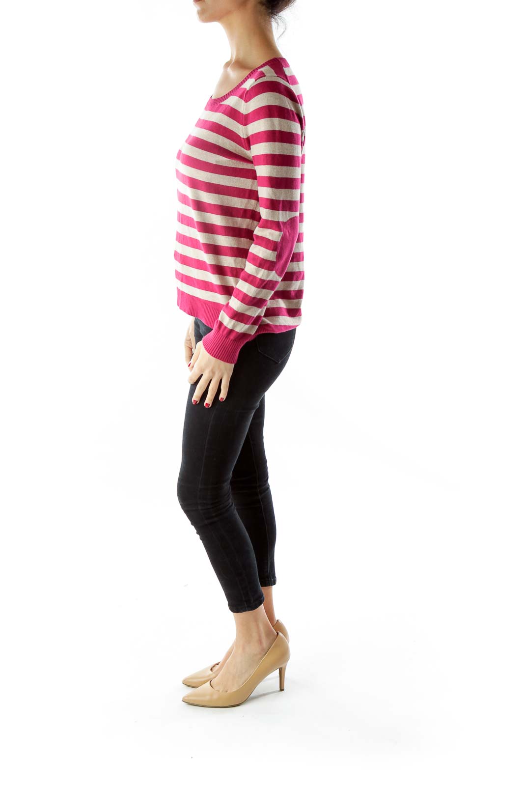 Red Brown Striped Knit Sweater